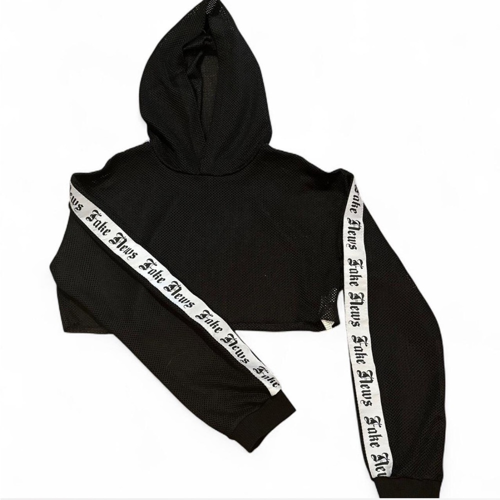 Forever 21 Black Mesh Cropped Hoodie